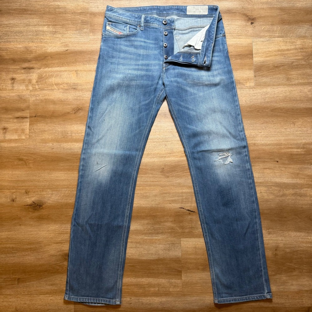 Diesel Waykee Jeans Mens 32x32 Blue Straight Leg Stretch Distressed Denim R86L0